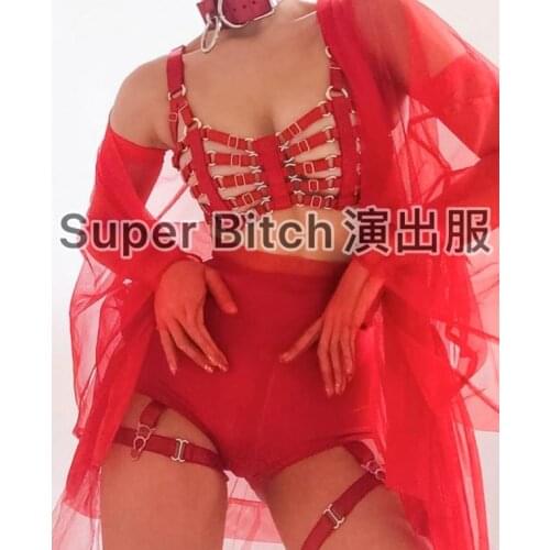 Sexy hollow red costumes ds GOGO party bar stage green performance wear party girl clothes
