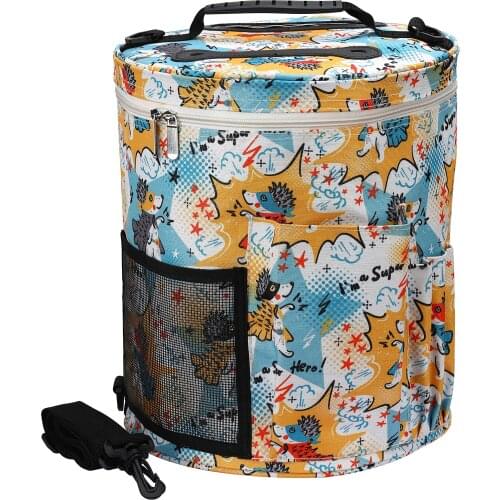 KOKNIT Large Yarn Knitting Tote Bag Yellow Yarn Storage Bags With Hedgehog Animal Knitting Bag For Crochet Hooks and Yarn Balls