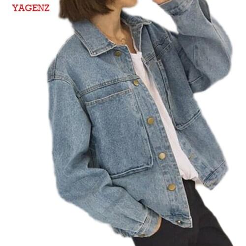Thin Female Jacket Casual Korean Womens Denim Jacket Minimalism Autumn Jacket Women Vintage Big Pocket Jean Coat Women