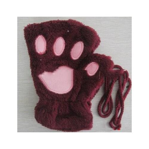 Women Cute Cat Claw Paw Plush Mittens Warm Soft Plush Short Fingerless Fluffy Bear Cat Gloves Costume Half Finger Black Beige