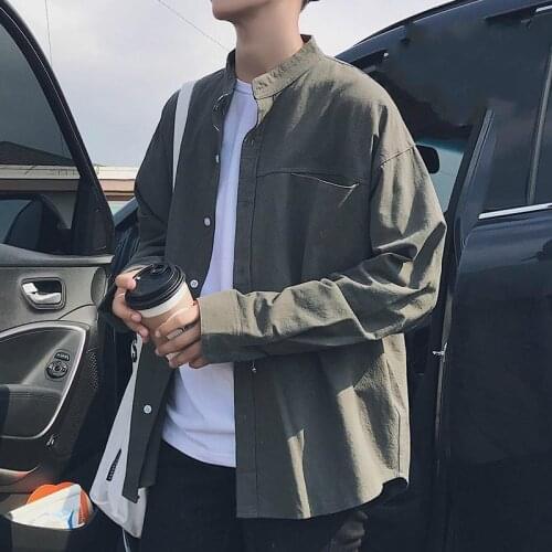 Spring and autumn thin collar long-sleeved shirt mens Korean version casual shirt loose hong Kong windshirt