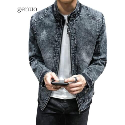 High Quality Mens 2020 New Jacket Retro Denim Jacket Mens Trend Slim Solid Color Casual Jacket Fashion Mens Denim Jacket