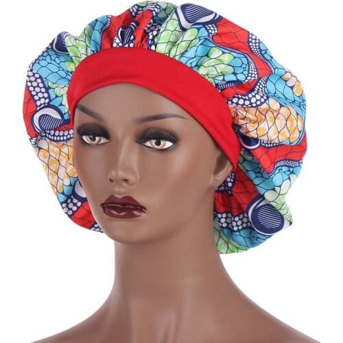 2021 Women African Floral Print Satin Sleep Bonnet Hat Hair Care Cap Head Wrap Large Head Wear Ladies Headwrap Hair Care Hat