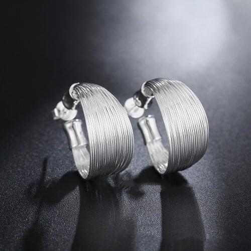 925 Sterling Silver Fashion Multi-coil Stud Earrings Womens Wedding Gift Party Jewelry