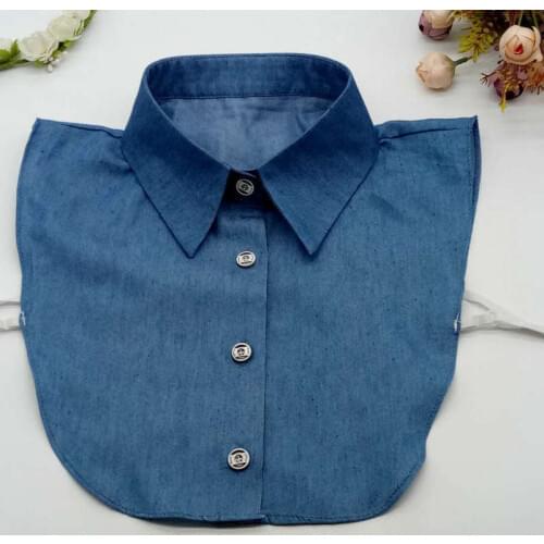 2021 Women Cotton Denim Velvet Cardigan Button Fake Collar Half Shirt Lady Peter Pan Leopard Detachable False Collar Blouse Tops