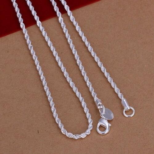Twist chain 24 ''60 cm Long necklace for Full women 2 mm N925 sterling Silver color n226-2 gift bags for free