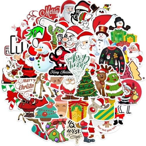 10/50pcs Stickers Christmas Deer Santa Claus Snowman Children Gift Sticker for On Skateboard Graffiti Suitcase Luggage Sticker