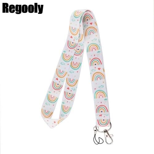 10pcs Cartoon rainbow Keychain Lanyards Id Badge Holder ID Card Pass Gym Mobile Phone Badge Holder Key Strap webbings ribbons