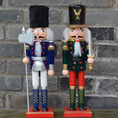 2pcs 30cm Europe Original Wood Nutcrackers Soldier Figurines For christmas decor Home and Room decoration
