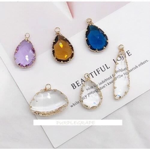 2pcs Copper Plated Gold Crystal Material DIY Handmade Earrings Ornament Drop-Shaped Polygon Pendant Accessories