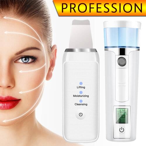 2in1 Facial Cleaning Machine Sets Ultrasonic Skin Scrubber Face Steamer Portable Nano Sprayer SPA Nebulizer Care Moisture Device