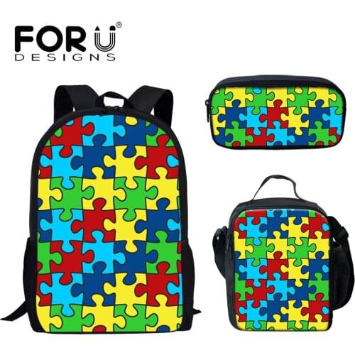 FORUDESIGNS 3Pcs Set Children School Bags Large Capacity Schoolbag Colorful Puzzle Pattern Backpack for Primary Student mochilas