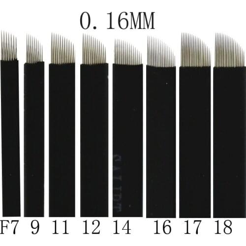 500 Pcs 0.16mm Black Microblading Blade Permanent Makeup Manual Eyebrow Tattoo Needle Pin Bevel 7/9/11/12/14/16/17/18/21 Flex