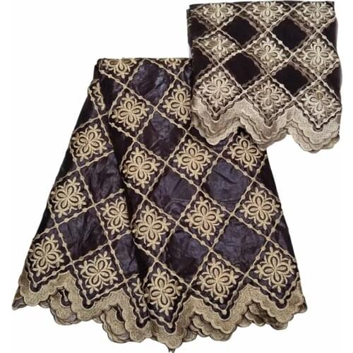 African Tissues Bazin Riche Cotton Fabric Embroidered Brocade Fabrics For Patchwork 2021 Beading Tulle Lace Set 5+2 yards/lot