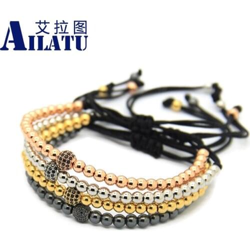 Ailatu High Grade Jewelry 4mm Stainless Steel with Cz Beads Braiding Macrame Bracelet Simple Fashion Ornament