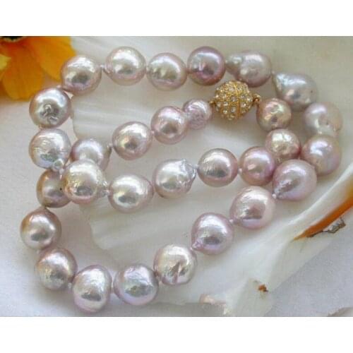 Free shipping REAL 12-14MM AAA SOUTH SEA WHITE PURPLE PINK BAROQUE PEARL NECKLACE 18"