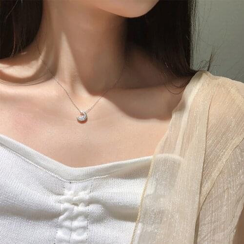 Original S925 Sterling Silver Moon Necklace Female Kpop Chain Personality Crescent Unique Design Girls Mori Birthday Gift
