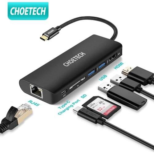 CHOETECH USB HUB C HUB to Multi USB 3.0 HDMI RJ45 Adapter SD Reader for MacBook Pro USB-C Type C 3.0 Splitter 2 Port USB C HUB