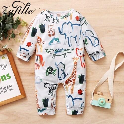 ZAFILLE Cartoon Animals Printed Babys Rompers Jumpsuit For Kids Autumn Winter Baby Boy Clothes Cute Toddler Pajamas Playsuit