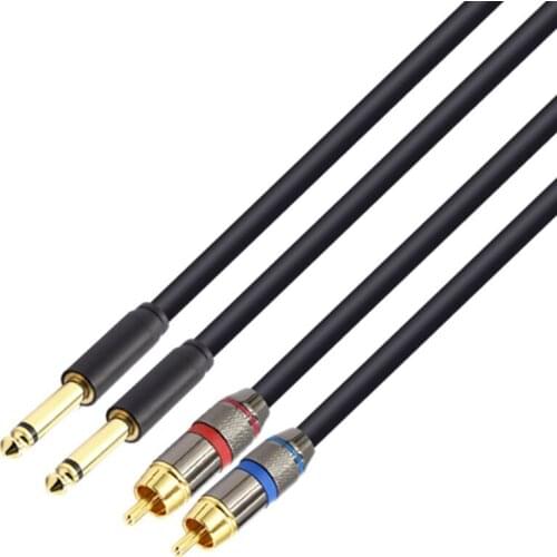 Dual 6.5MM to RCA 2 to 2 Audio Line Microphone Amplifier Mixer 6.35MM Cable 1.5 Meters