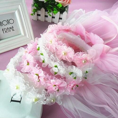 2021 Girls Little Princess Hairband Double Layers Tulle Bridal Veils Garland Ruffles Floral Lace Wedding Party Wreath Headband