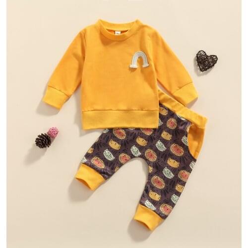 FOCUSNORM Newborn Baby Boys 2pcs Clothes Sets Rainbow Long Sleeve Sweatshirt Animal Printed Pants 0-24M