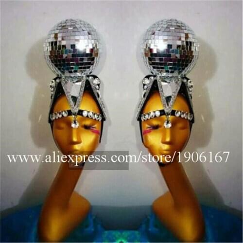 Nightclub Men Women Stage Performance Headwear Mirror Headdress Glass Ball Halloween Christmas Bar KTV Event Mirror Props