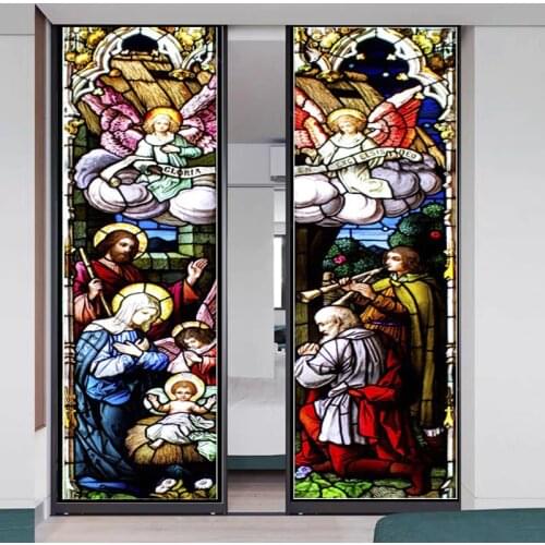 Custom Size Stained Glass Window Film Jesus Virgin Mary,Frosted Foil Stickers For Sliding Door Frendch Windows,Church Poster