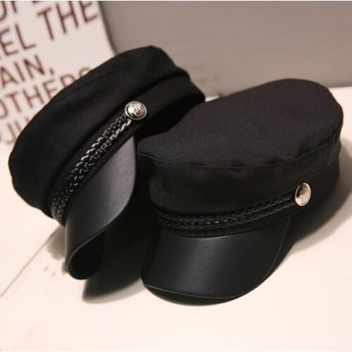 Women Men Fashion Military Hat Spring Autumn Sailor Hats Black Ladies Beret Caps Flat Top Captain Cap Travel Cadet Octagonal Hat