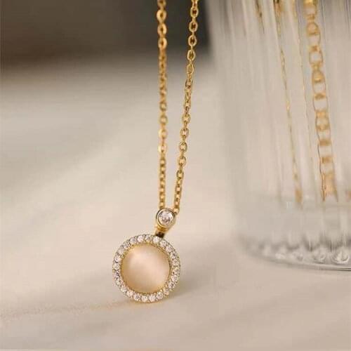 Korean Style New Trendy Rotatable Round Crystal Pendant Women Clavicle Necklaces Female Elegant Stainless Steel Party Jewelry