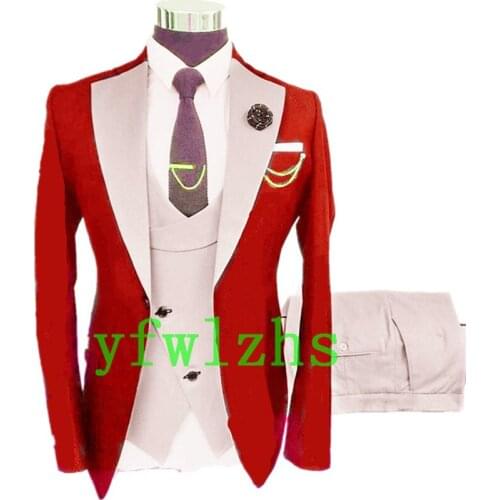 Handsome One Button Groomsmen Notch Lapel Groom Tuxedos Wedding Dress Men Suits Blazer Prom Dinner (Jacket+Pants+Tie+Vest) A188