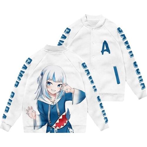 2021 Gawr Gura Jacket Fashion Logo Anime Print Baseball uniform Jackets Sweatshirt Coat Casual Men/Women Hip Hop Jacket