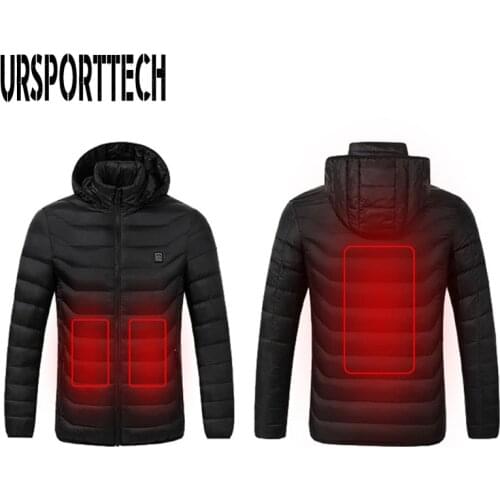 URSPORTTECH High Quality Winter Heated Jackets Mens Down Parka Men Women Warm Outdoor Coat USB Electric Heating Hooded Jackets
