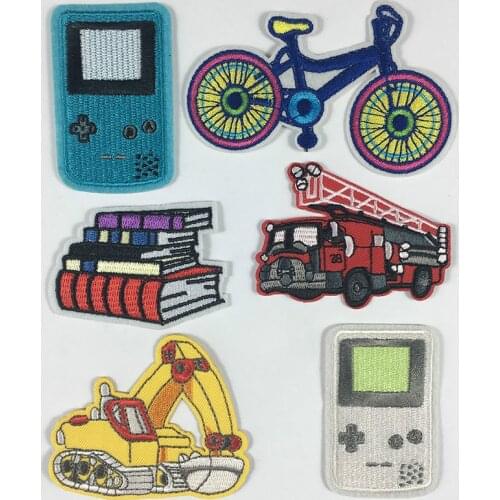 Boys Favorite Game Console Fire Truck Excavator Embroidered Ironing Appliques Fabric Sticker for Clothes Bag Patch Accessories