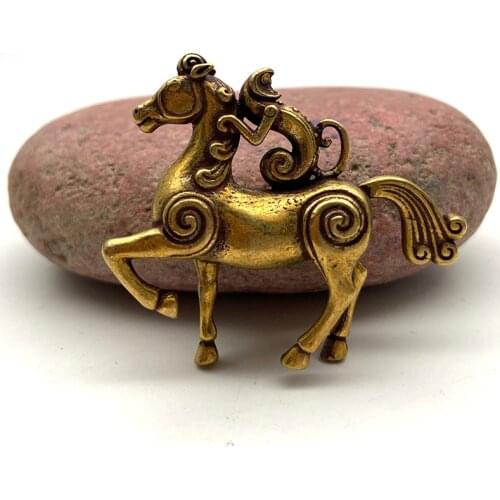 Copper Cartoon Monkey Horse Statue Chinese Feng Shui Ornaments Bring Lucky Wealth Power Brass Home Decor Car Key Chains Pendants