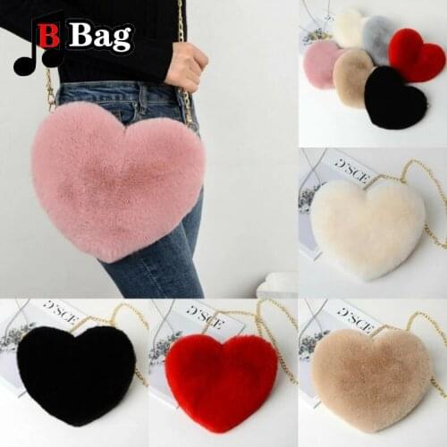 13 color Women Fashion Heart Shaped Bag Female Chain Messenger Bag Plush Love Shoulder Crossbody Bag Valentines Day Gift
