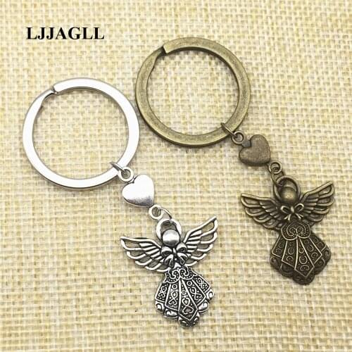 Trendy Metal Silver Plated 10pcs Keychains Heart Love Angel Religious Cross Ganesh Pol Charms Pendant beliefs Keyring Diy AYS059