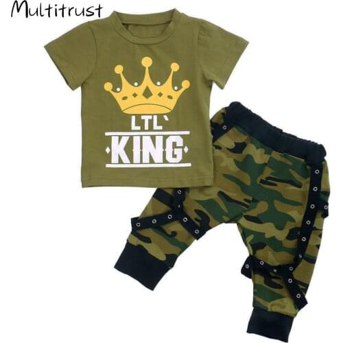 0-5Y Summer Infant Baby Boys Clothes Sets Letter Camouflage Print Short Sleeve T Shirts Pants 2pcs
