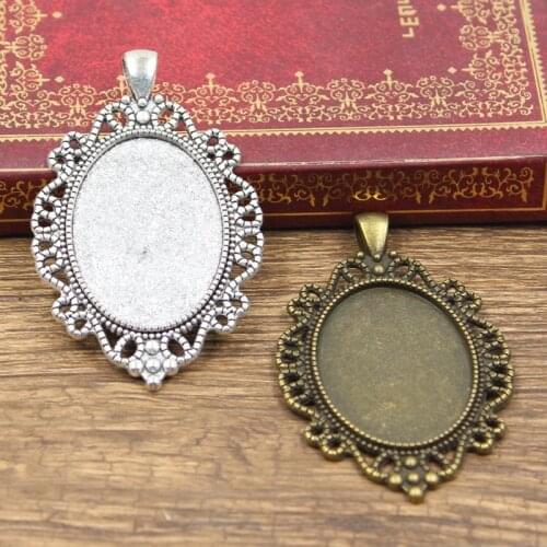 2pcs Fit 35x25mm Oval Glass Cabochon Base Setting Hot Antique Bronze Silver Color Color Pendant Tray For Jewelry DIY Making