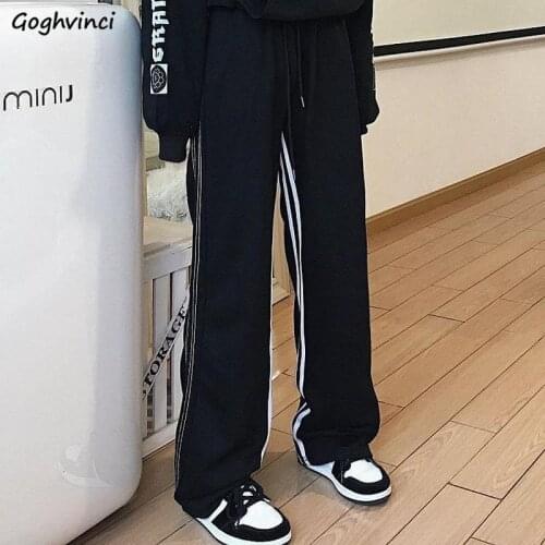 Casual Pants Women Couple Spring Fashion Popular Female Loose Comfortable Simple High Street Student Striped Mujer Basic Unisex