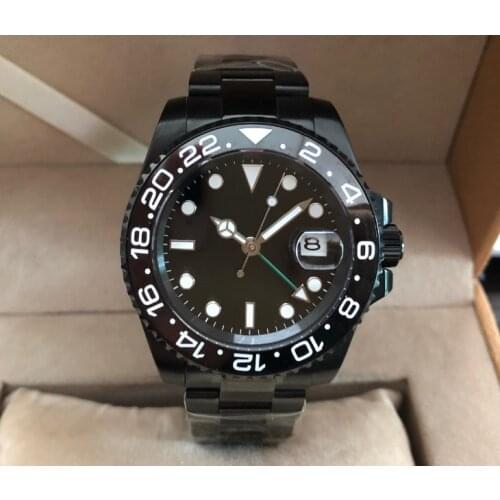 Sapphire crystal 40mm parnis black dial Asian Automatic Self-Wind movement Ceramic bezel GMT luminous PVD case mens watch 167-8