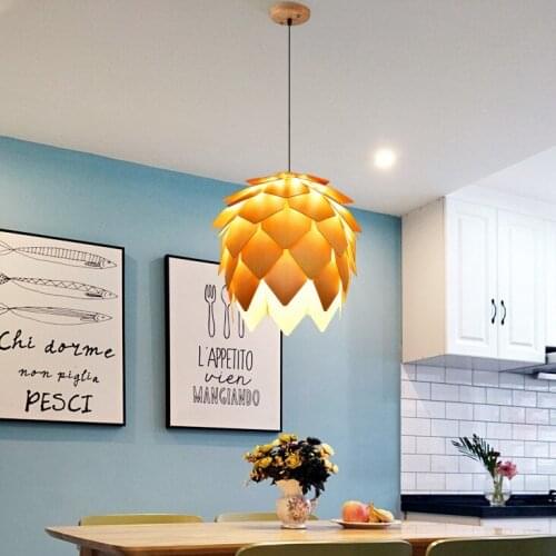 Modern Wooden Pinecone Shape Small Pendant Light Home Living Room Dining Room Bedroom Ceiling Lamp PA0347