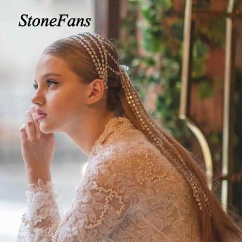 Stonefans Fashion Rhinestone Long Tassel Chain Headband Hair Jewelry for Women Multi-layer Hair Chain Bridal Bridesmaid Gift