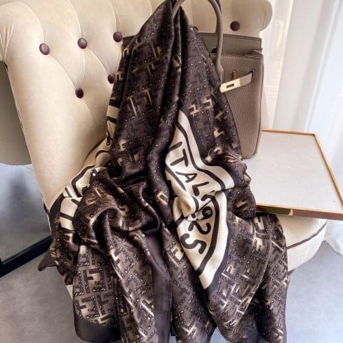 Spring Autumn Womens Long Silk Scarf Shawl Luxury Brand Beach Wraps Top Outdoor Shade Ladies Letter Design Satin Hijab Scarves