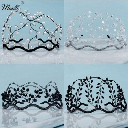 Miallo Handmade Crystal Crown Headbands for Women Hair Accessories Pearl Bridal Wedding Tiaras and Crowns Party Hair Jewelry