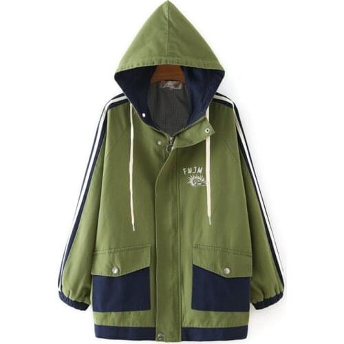 Plus Size XL-4XL Green Navy Blue Patchwork Autumn Winter Women Coats Large Size Hooded Outerwear Jackets