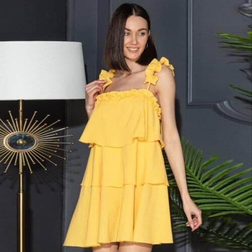 Women Sexy Off the Shoulder Ruffled Cupcake Party Dress Sleeveless Square Collar Solid Dress 2021 Summer New Fashion and Sweet