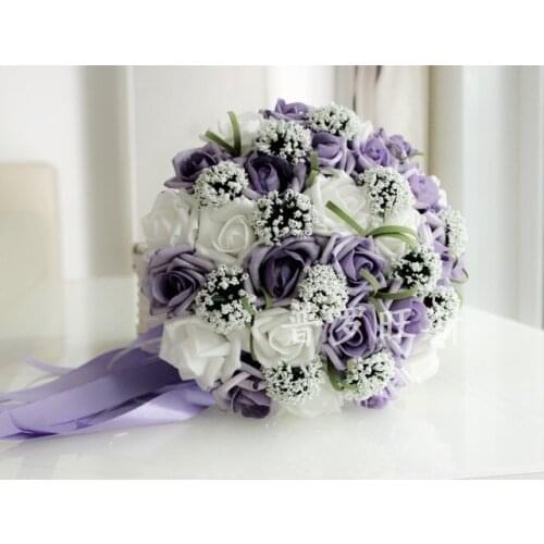 1pc X Romantic Purple White Bride Holding Flowers Bride Bouquet Wedding Decoration *Free Shipping