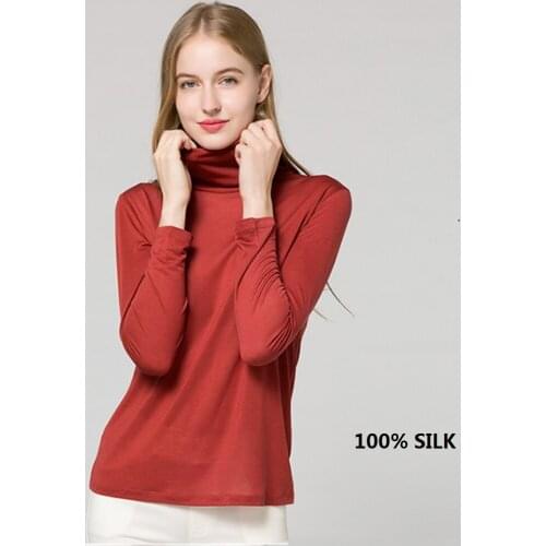 100% silk sweater sweaters woman turtleneck sexy top red ladies tops green womens clothing pullover oversized long sleeve women
