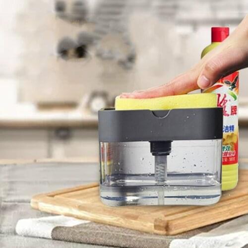 2 in 1 Scrubbing Liquid Detergent Dispenser Press-type Liquid Soap Box Pump Organizer with Sponge Kitchen Tool Bathroom Supplies